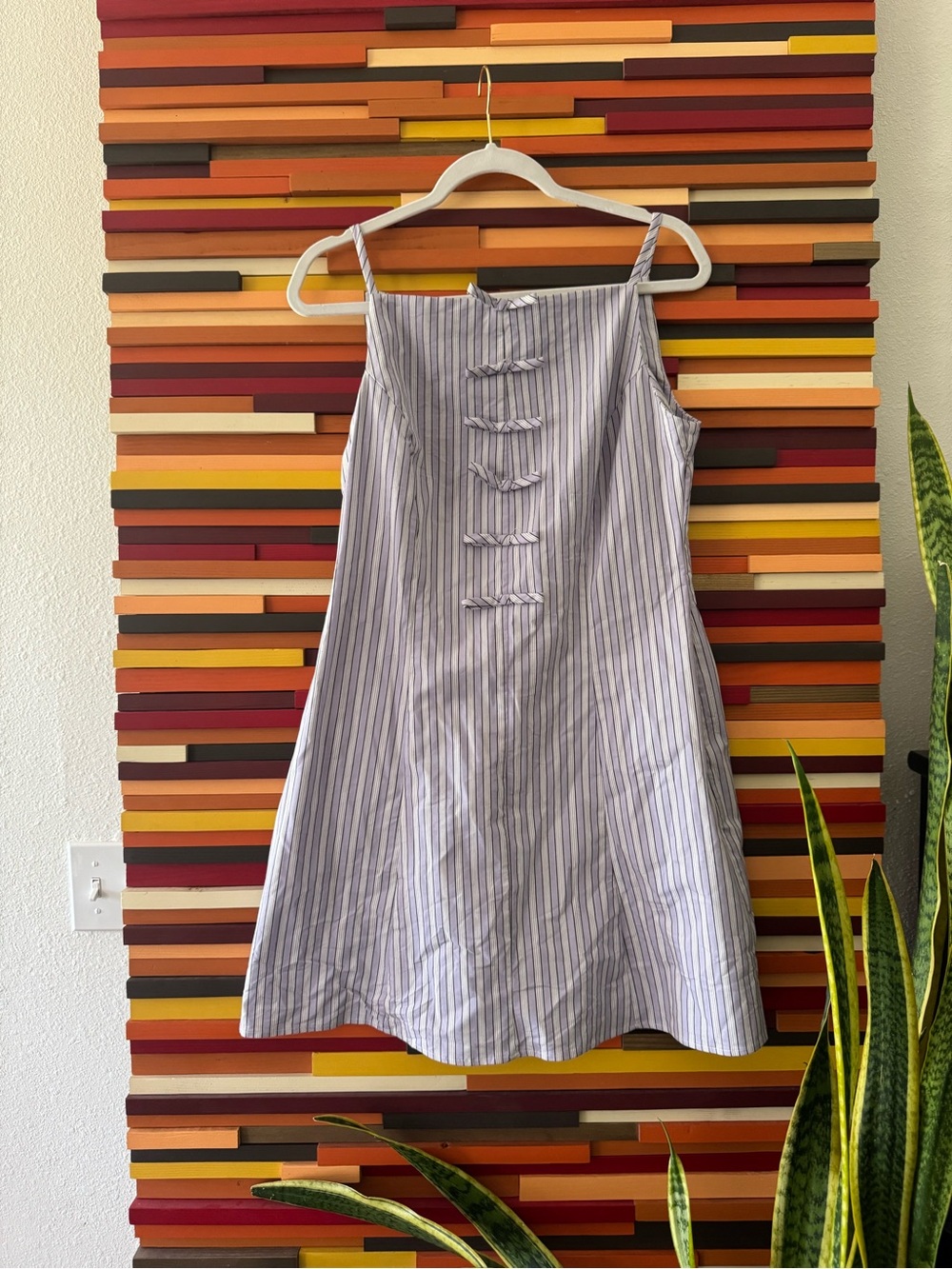 Light Blue Striped Bow-Front Sundress